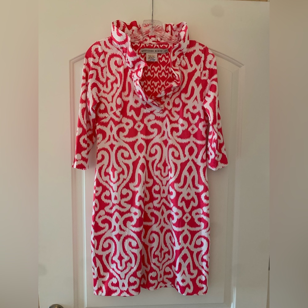 Gretchen Scott hot pink ikat pattern dress
